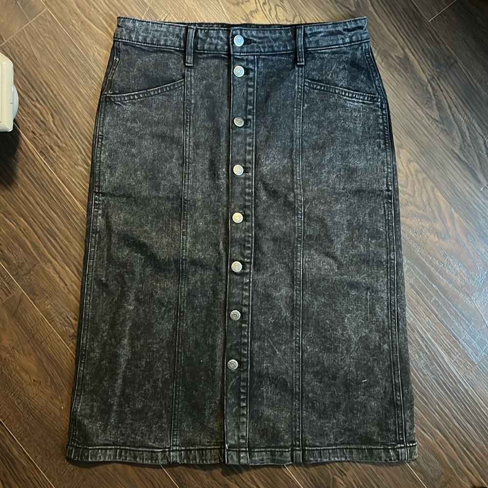 Black denim midi skirt